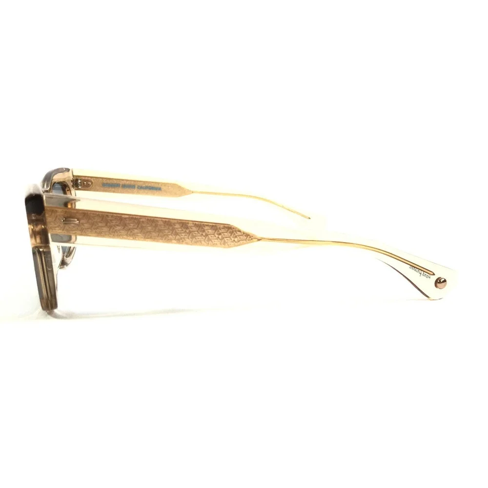 Garrett Leight Sunglasses WOZ BRE Champagne Square Frames with Light Blue Lenses